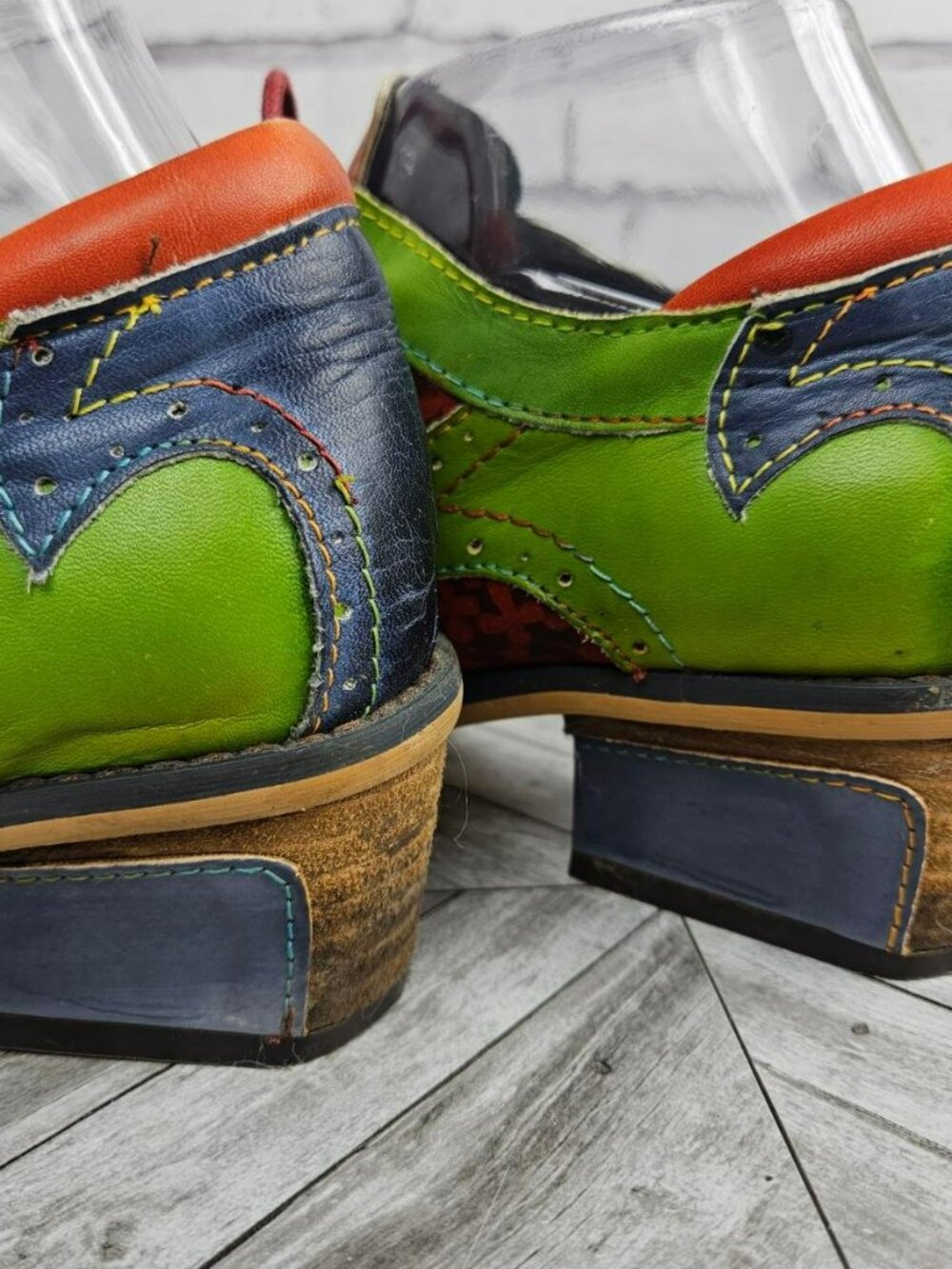 Socofy Colorful Floral Leather Oxford Shoes Womens 39 US 8.5 Block Heel Artsy - Picture 14 of 15